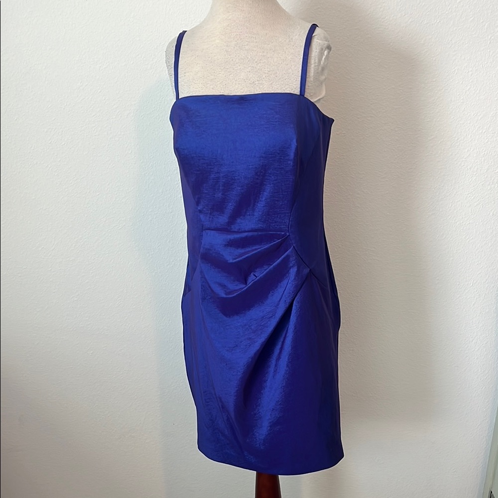 NWT CALVIN KLEIN Blue Taffeta Ruched Dress